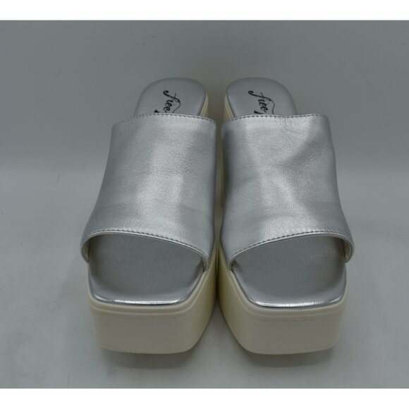 Free People EU 39.5 US 9 Zoe Platform Silver Metallic Leather Slide Sandal Shoes - Picture 3 of 13